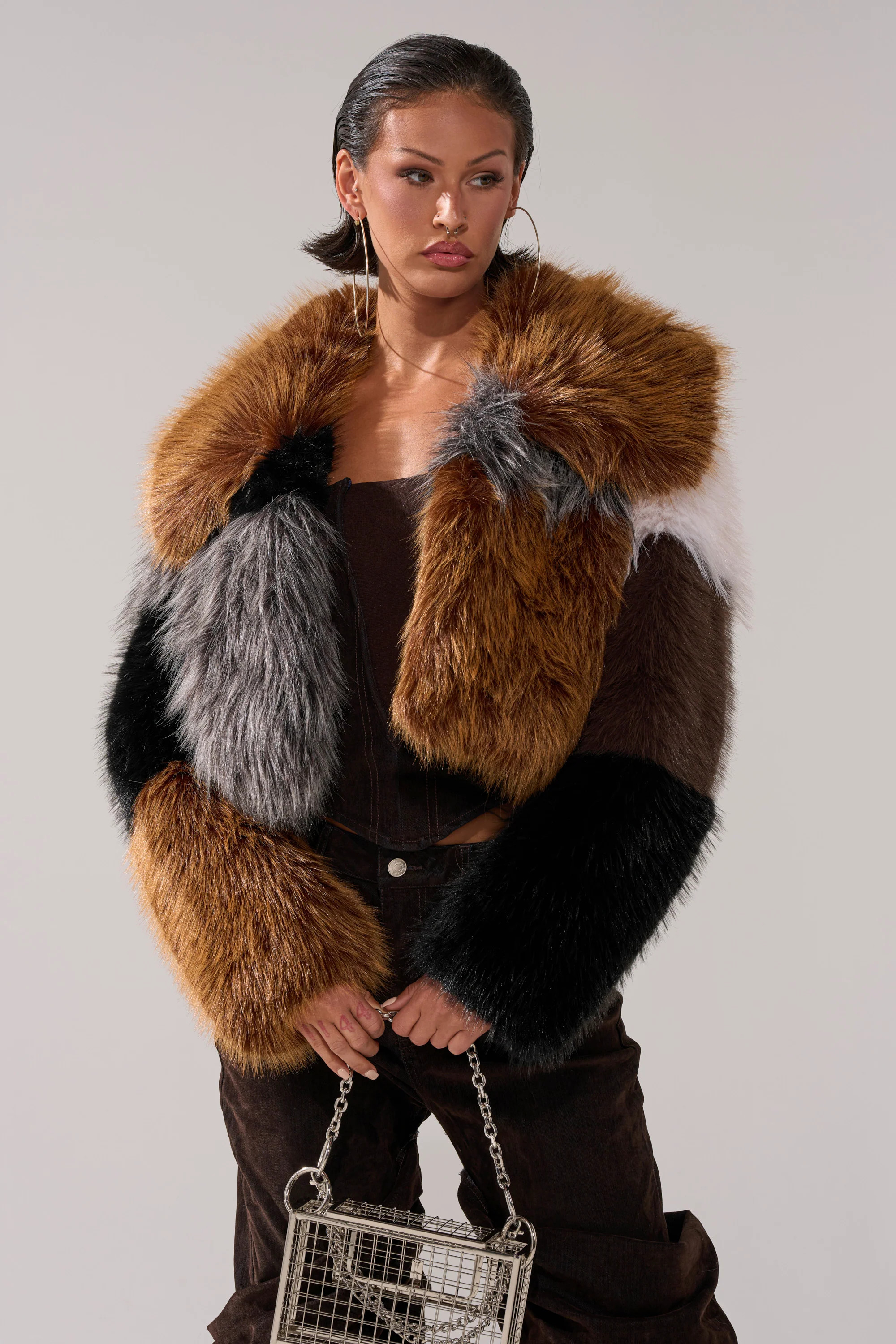 HAZEL PATCHWORK FAUX FUR COAT | AKIRA