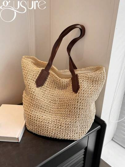 New Arrival Handmade Straw Shoulder Bags For Women Large Capacity Travel Beach Bag Handbag Totes ... | SHEIN