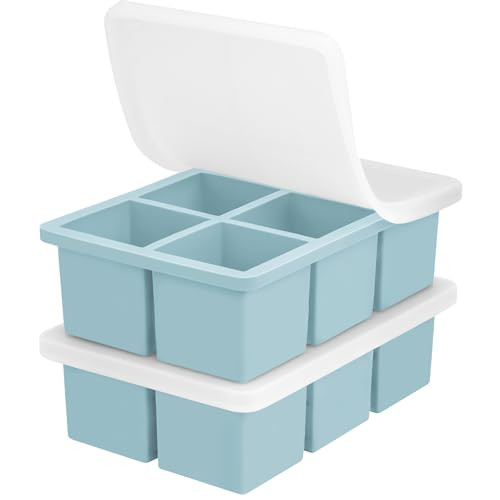 Large Silicone Ice Cube Tray 2Pack, SAWNZC Big Square Ice Cube Molds for Whisky Cocktail, Old Fashioned Ice Maker Tray for Freezer | Amazon (US)