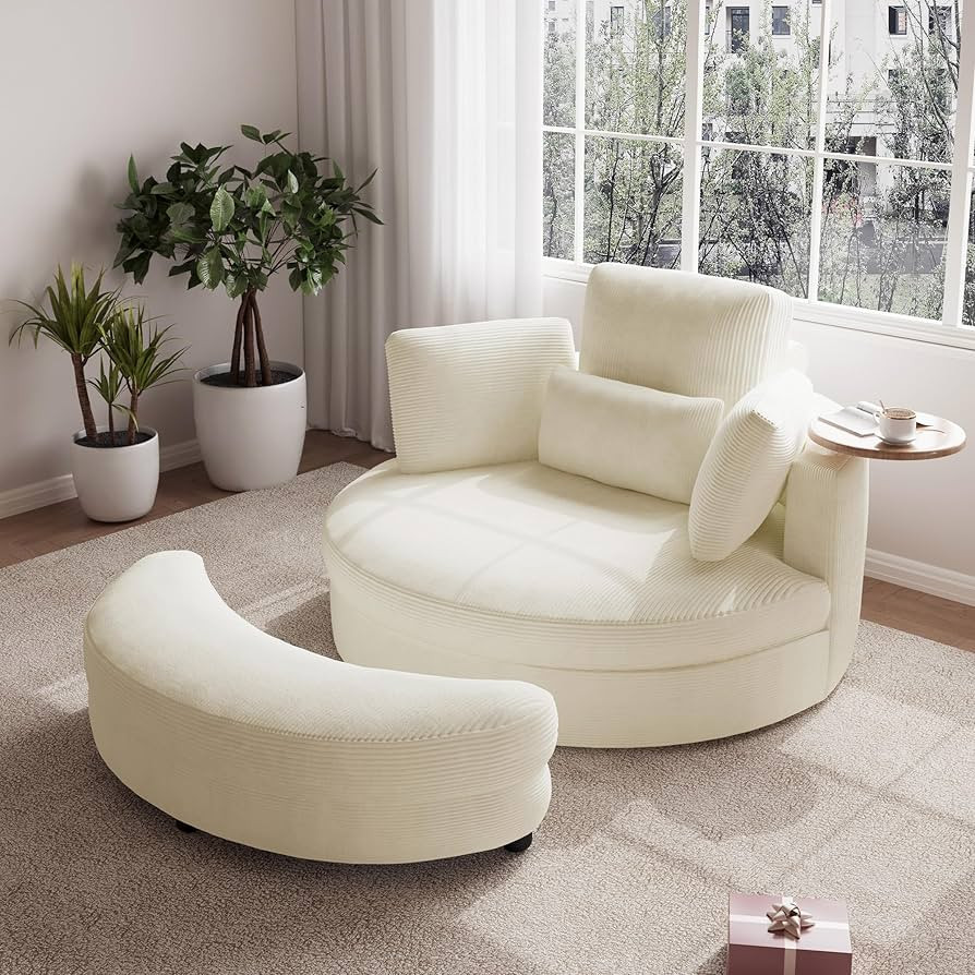 Oversized 360° Swivel Barrel Chair with Storage Ottoman & Rotatable Tray Table, Modern Comfy 51... | Amazon (US)
