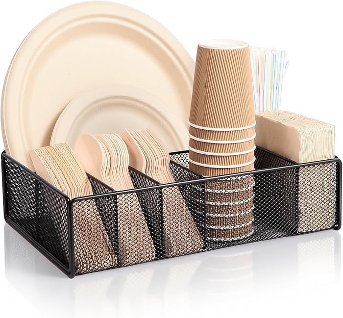 Paper plate organizer for Kitchen Countertop,Flatware Utensil Caddy,Utensil Holder Organizer with... | Amazon (US)