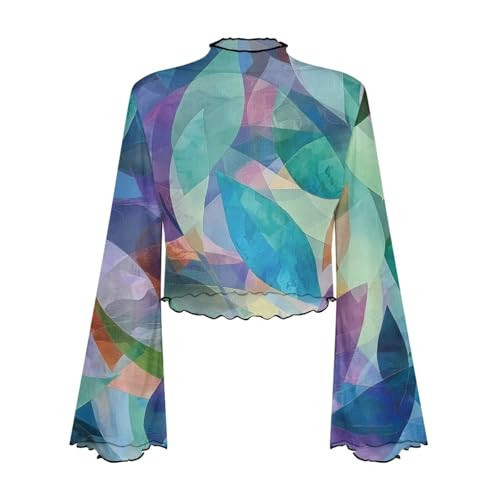 BYCHECAR Art Crystal Leaves Bell Sleeve Tops for Women Flare Sleeve Blouses Lettuce Trim Mock Neck Crop Tops Sheer Summer Shirt Plus Size | Amazon (US)