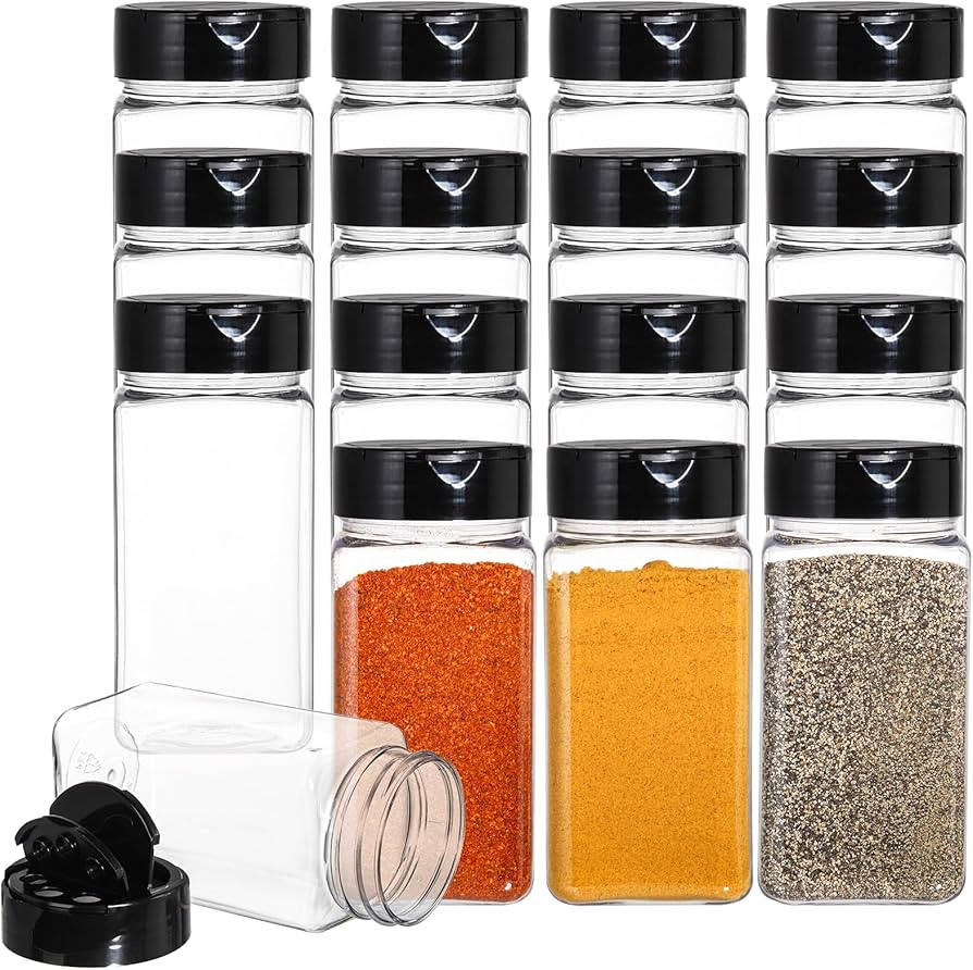 Bekith 16 Pack 9 oz Plastic Spice Jars with Black Cap, Plastic Spice Bottles Empty Seasoning Cont... | Amazon (US)
