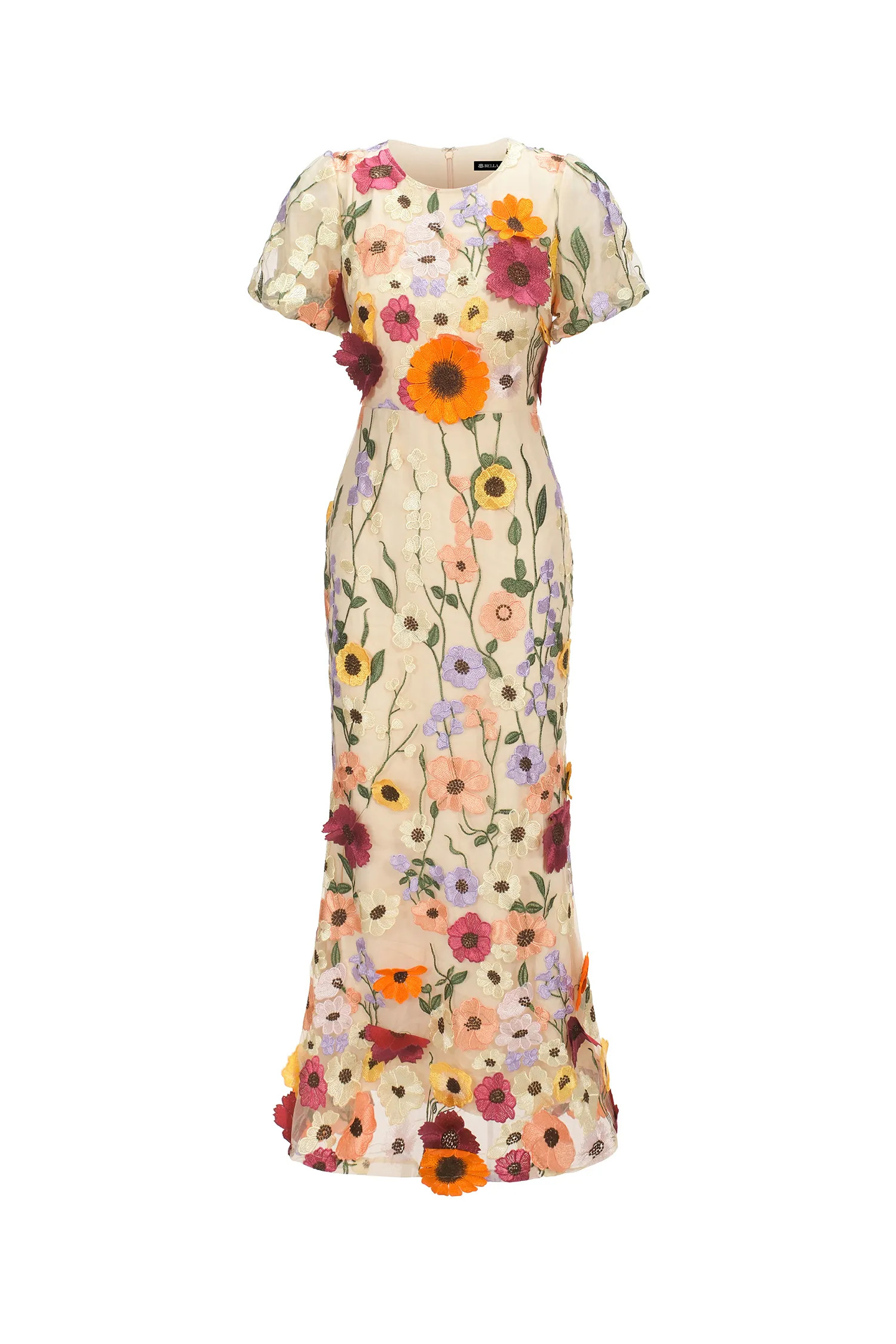 Naya Short Sleeve Round Neck Flowers Fishtail Midi Dress | Bellabarnett Affiliate Marketing