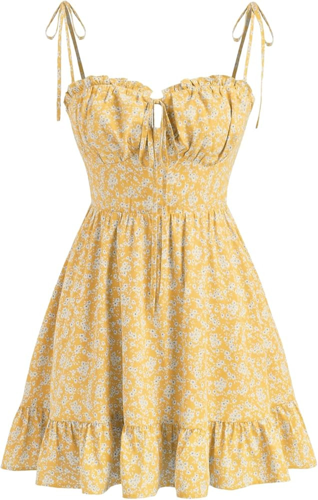 CIDER Floral Dress for Women Summer Mini Sundresses Spaghetti Strap Cute Vacation Dresses Boho Ca... | Amazon (US)