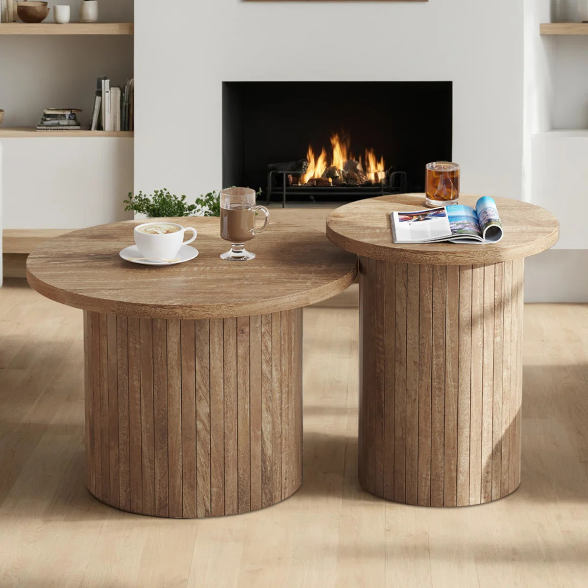 Baheerah Rustic Wood Finish Nesting Coffee Table Set, Oak Wood | Wayfair North America