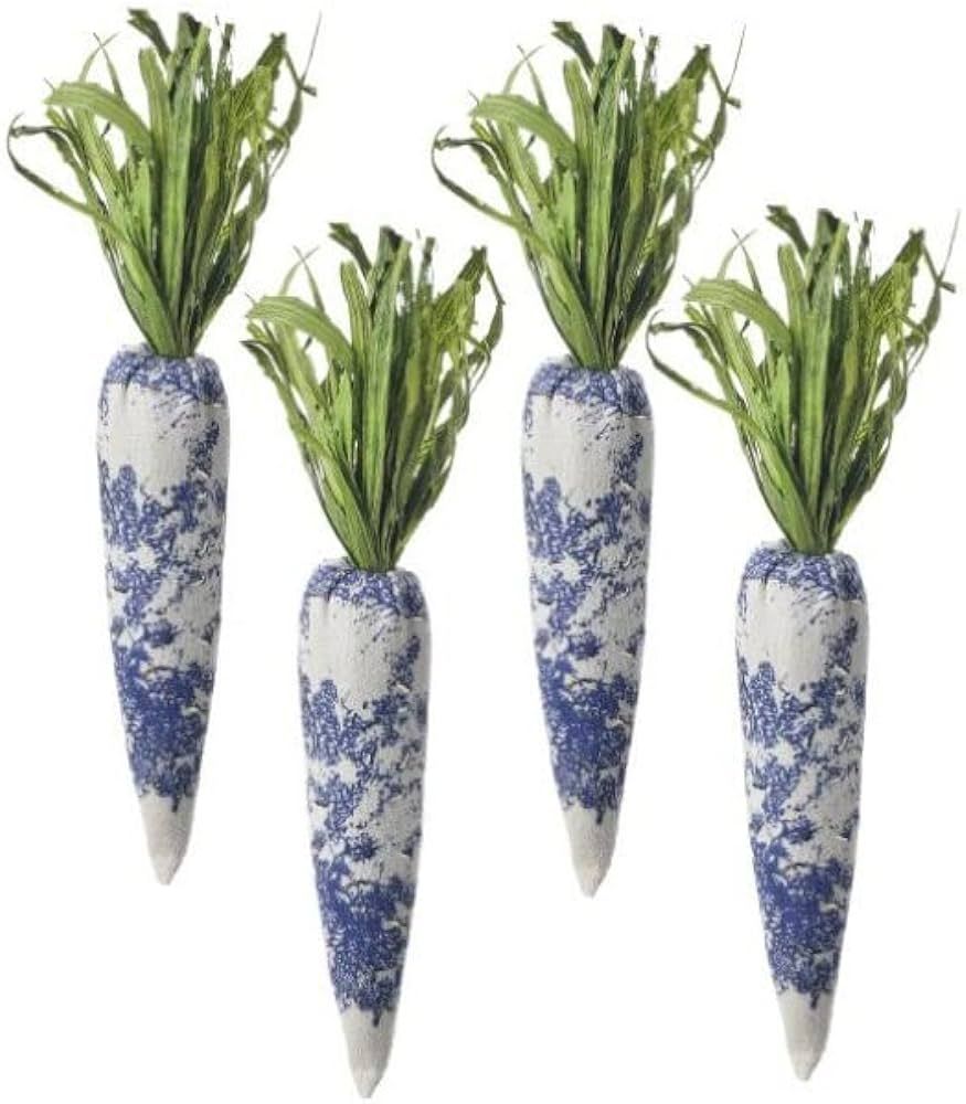 One Holiday Way Box of 4 8-Inch White & Blue Toile Chinoiserie Fabric Easter Carrots w/Green Pape... | Amazon (US)