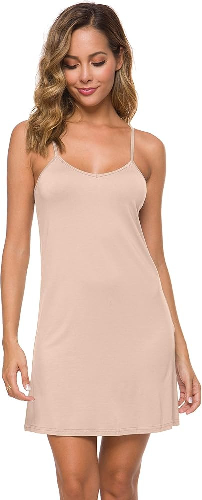 Women's Basic Adjustable Spaghetti Strap Cami Slip Mini Dress | Amazon (US)