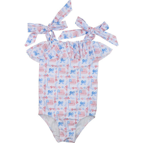 Red And Blue Flag And Bow Lycra Swimsuit | Cecil and Lou