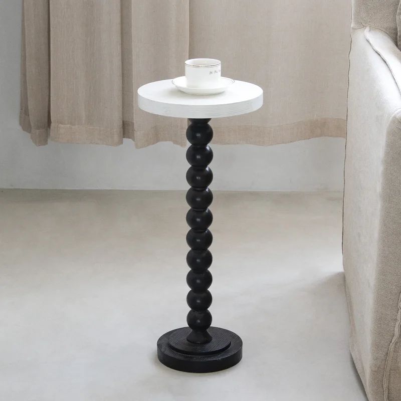 Gatik Pedestal Small End Table, Contemporary Side Table with Black Base and White Top | Wayfair North America