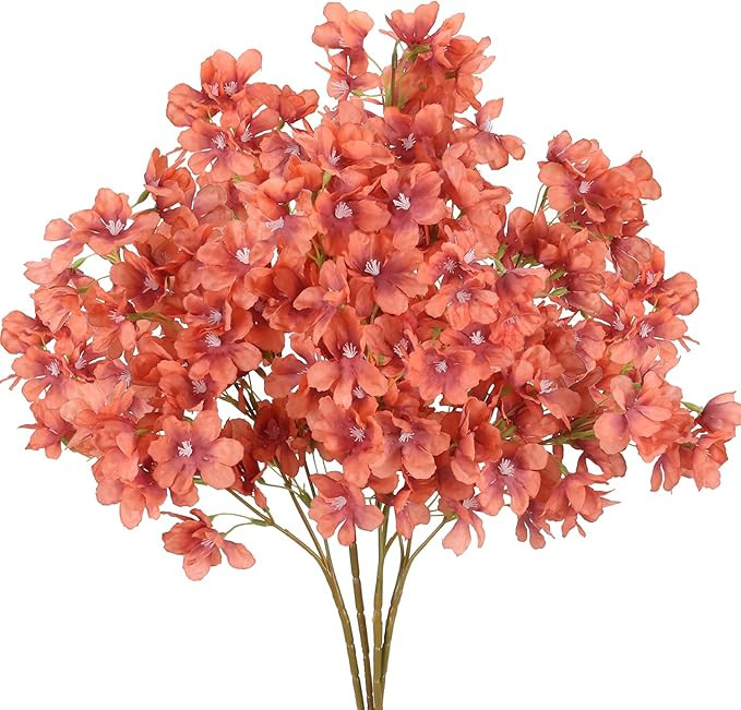 XYXCMOR 4 Pcs Artificial Cherry Blossom Branches Flowers Long Faux Cherry Blossoms Stem Rust Red ... | Amazon (US)