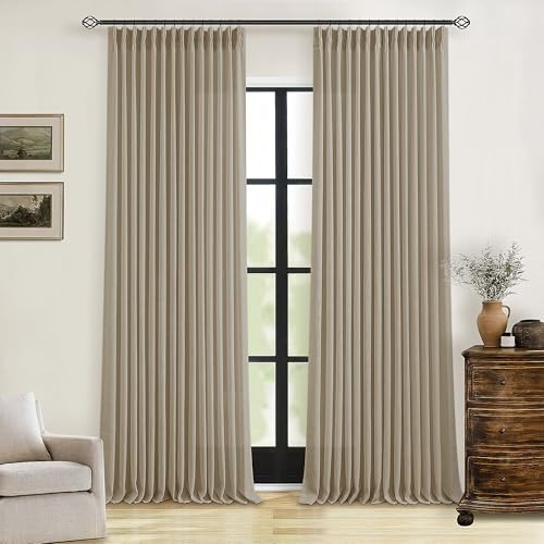 Pleated Linen Curtains 90 Inches Long for Living Room Pinch Pleat Hooks Track System Back Tab Custom Made Memory Shape Drape Privacy Protection Grey Beige Living Room Bedroom Window Curtain 90 Inch | Amazon (US)