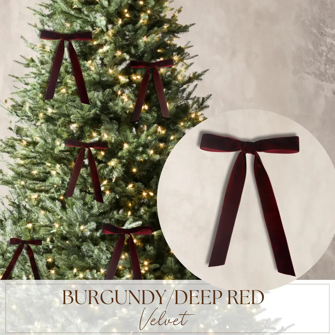 Burgundy Velvet Christmas Bows - Christmas Tree Bow Coquette Ornaments, Set of 6 - Etsy | Etsy (US)