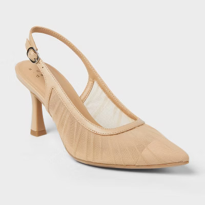 Women’s Abigail Pleated Mesh Sling Back Heels – A New Day™ Tan 8.5 | Target