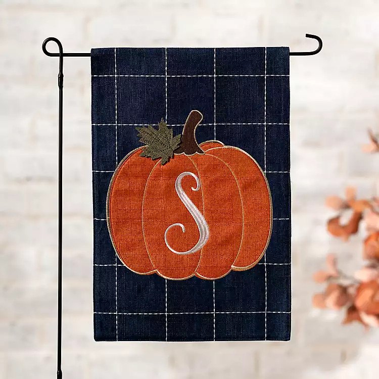 Navy Monogram S Pumpkin Outdoor Flag | Kirkland's Home