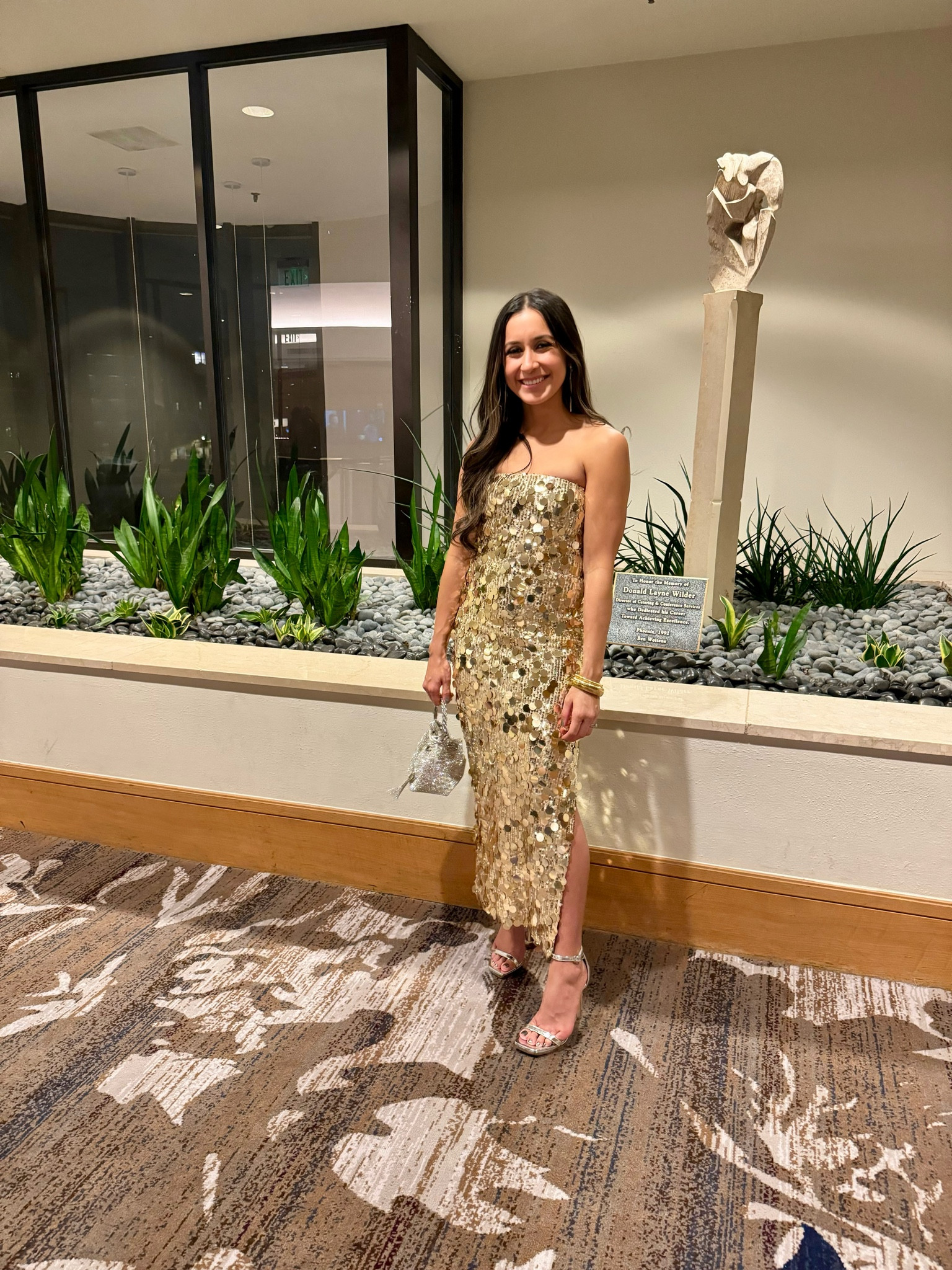 gold dress with silver heels Sahara Gold Metallic Knit Side Splits Maxi Dress main image 0