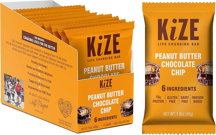 KiZE Energy Bars - Peanut Butter Chocolate Chip - Gluten Free, Dairy Free, Non-GMO, and High Prot... | Amazon (US)