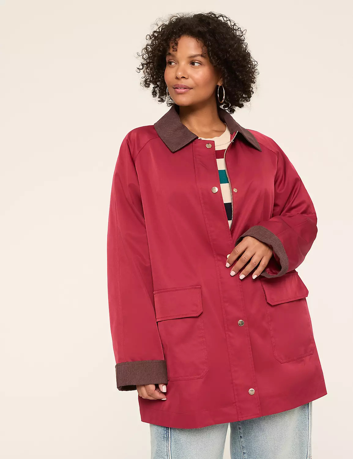 Corduroy-Trim Barn Coat | LaneBryant | Lane Bryant (US)