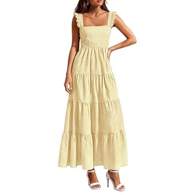 PRETTYGARDEN Womens 2026 Summer Casual Maxi Dresses Striped Square Neck Sleeveles… | Amazon (US)
