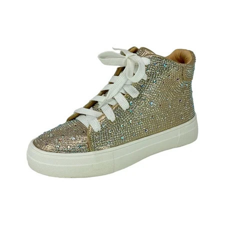 Shoe Fash Women s Fashion Rhinestone High Top Lace Up Sneaker Shoes Champagne-777 10 | Walmart (US)