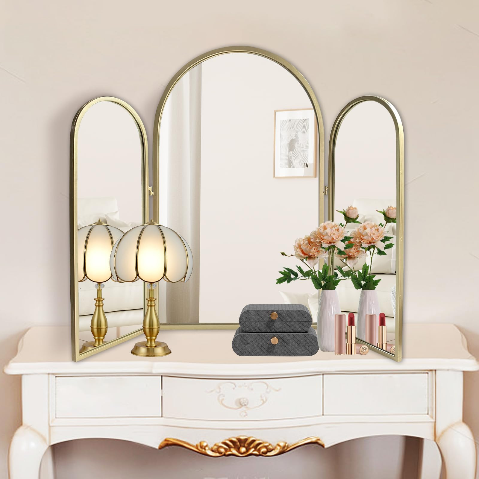 Trifold Vanity Mirrors 3 Way, 30 x 37in Adjustable Vanity Mirrors for Bathroom, Bedroom, Champaig... | Amazon (US)