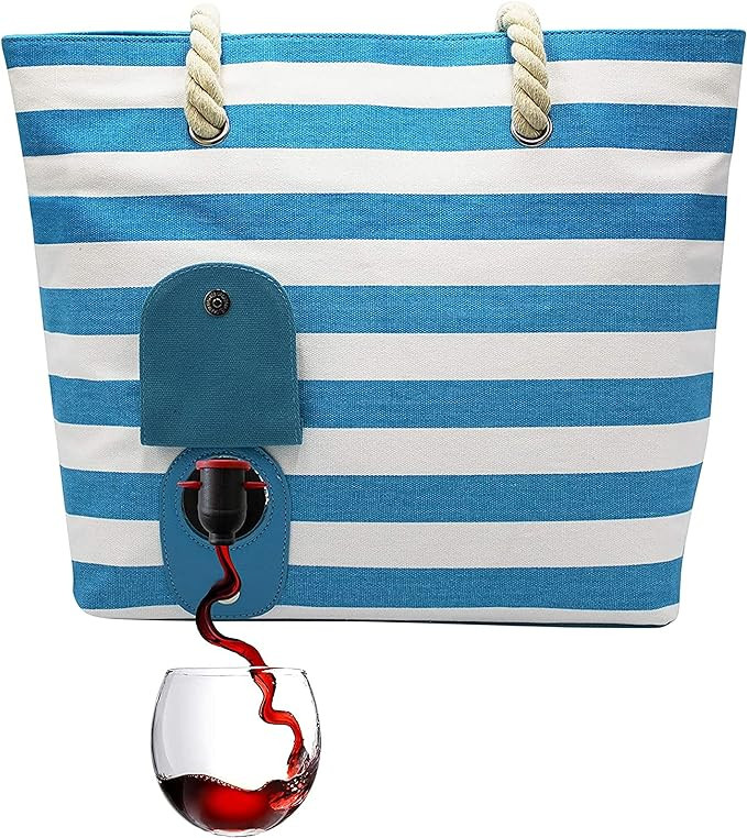 PortoVino Tote Beach Bag - Canvas Drink Purse with Hidden Spout and Dispenser Flask for Drink Lov... | Amazon (US)