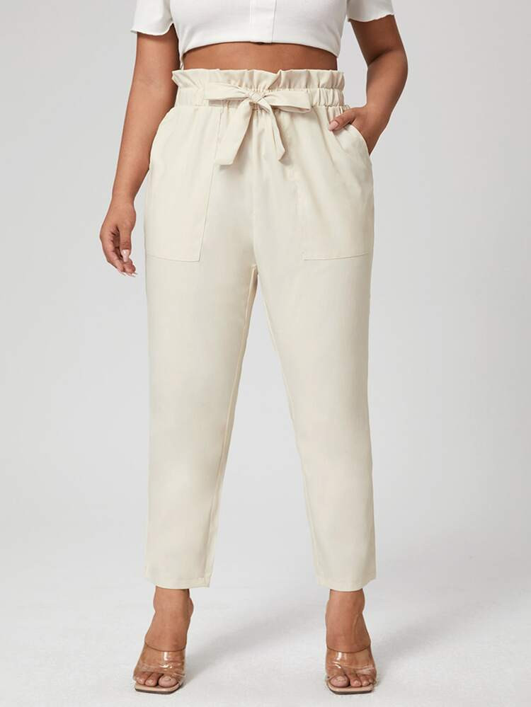 Plus Paperbag Waist Drawstring Carrot Pants | SHEIN