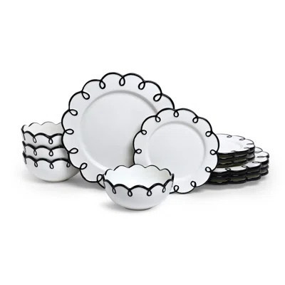 Sango 12-Piece Dolomite Dinnerware Set for 4- Glossy Plates & Bowls with Scalloped Rims, Dishwasher & Microwave Safe, Premium Holiday Sets, Splash of | Wayfair North America