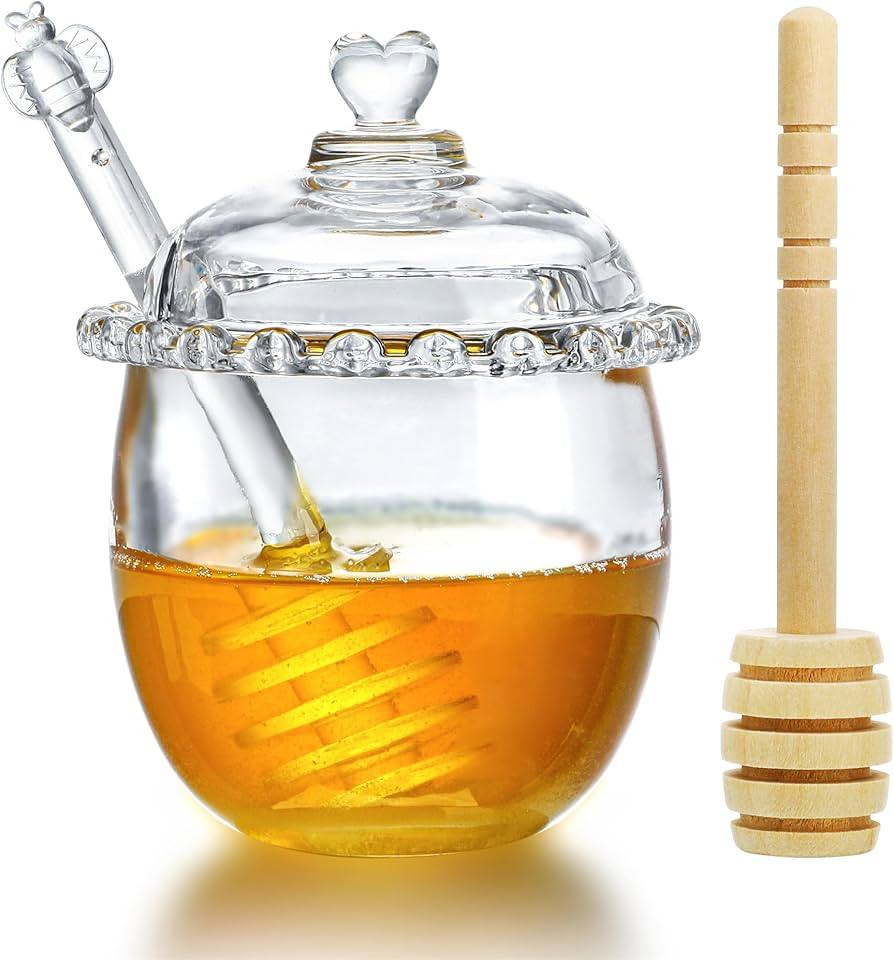 kanpura Glass Honey Jar with Dipper and Lid,6oz Glass Honey Pot,Crystal Honey Dispenser,Honey Con... | Amazon (US)