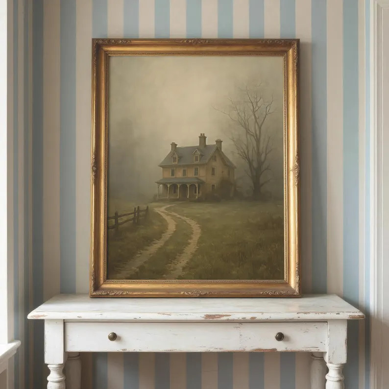 Haunted Farmhouse Wall Art | Moody Halloween Decor | Rustic Ghostly Landscape Print | Spooky Autu... | Etsy (Global)
