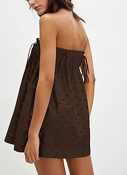 Women Polka Dot Sleeveless Square Neck Backless Spaghetti Strap Smocked Flowy Ruched Sexy Mini Ca... | Amazon (US)