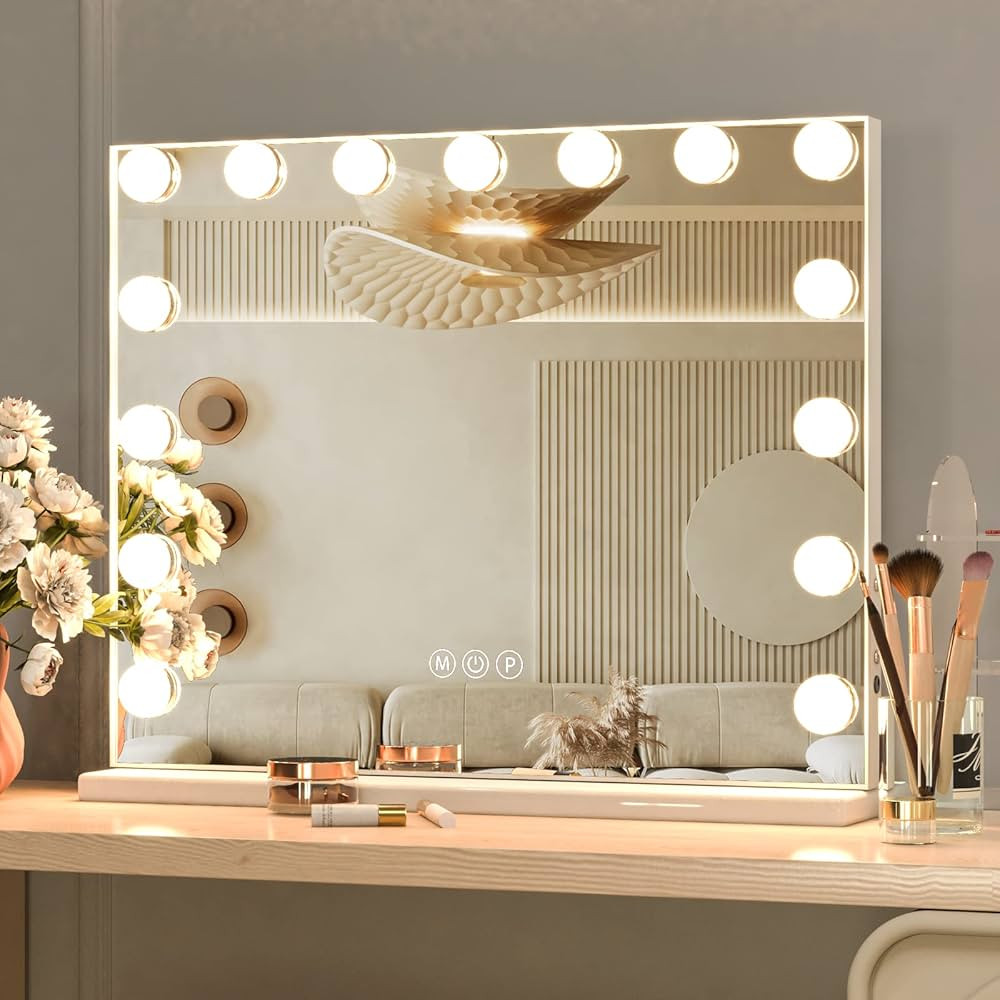 CASSILANDO Hollywood Tabletop Mount Vanity Mirror with Lights, Vanity Makeup Mirror with 15 LED B... | Amazon (US)
