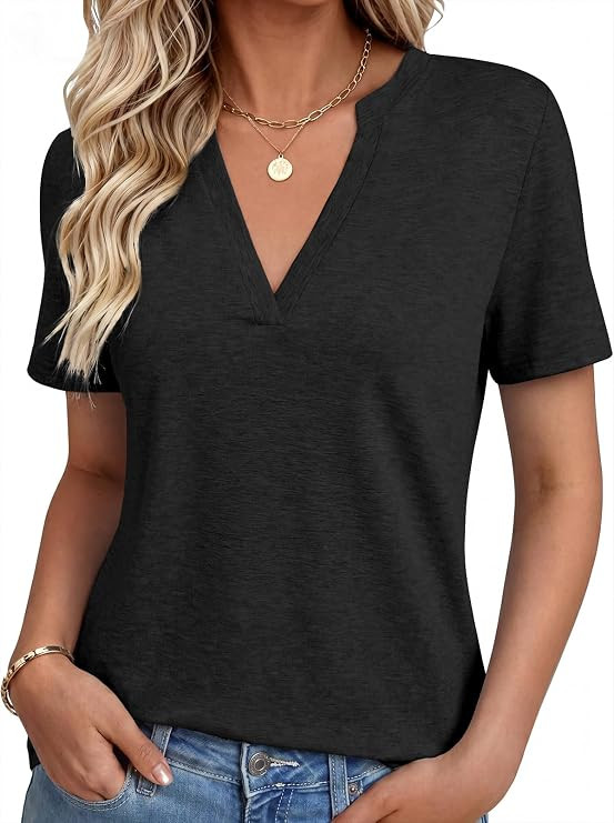 NORACORA Women's V Neck Short Sleeve T Shirt Summer Casual Tops Basic Blouses Trendy Fashion for ... | Amazon (US)