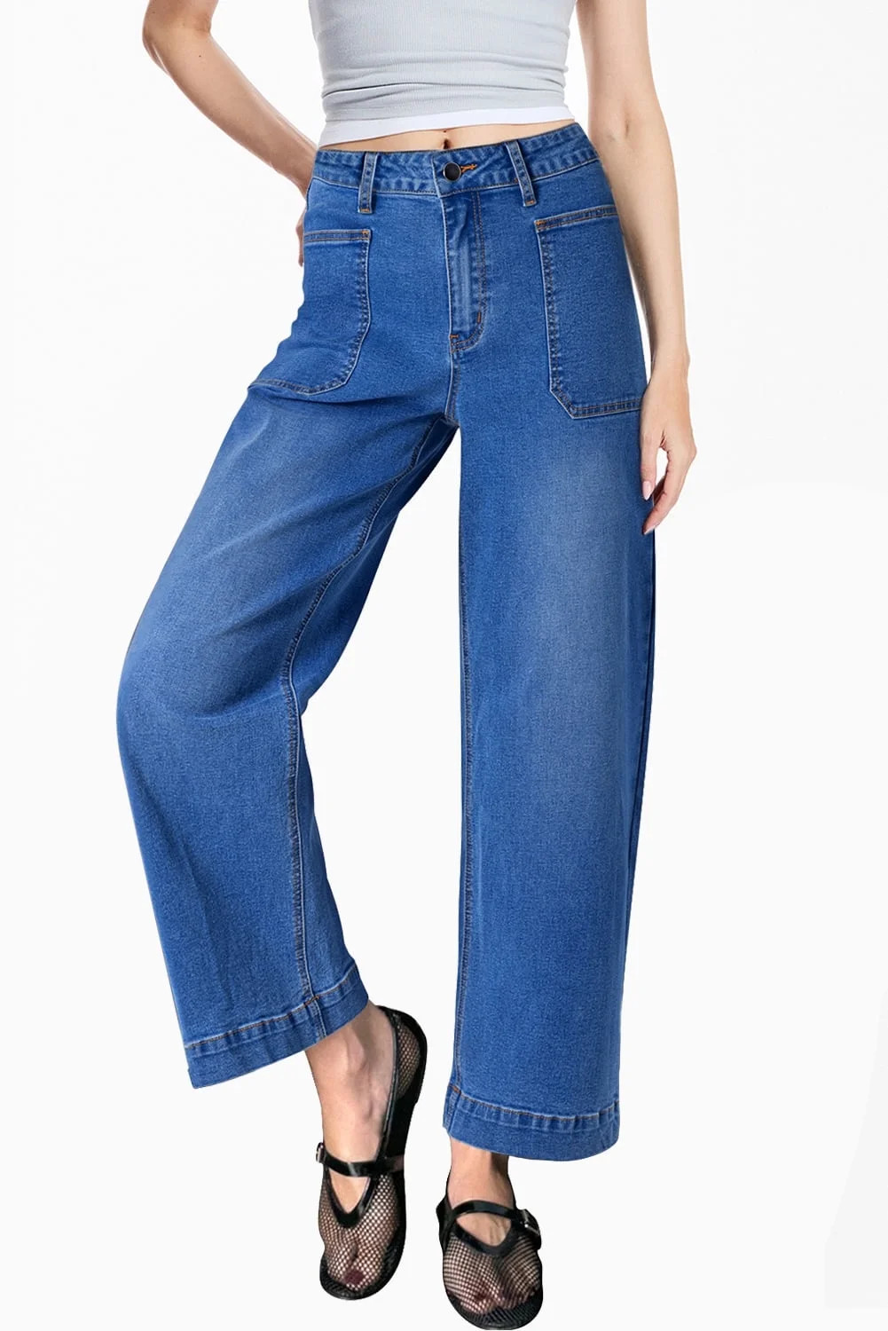 DOKOTOO Women's Wide Leg Jeans High Waisted Vintage Stretchy Loose Denim Pants with Big Pockets | Walmart (US)