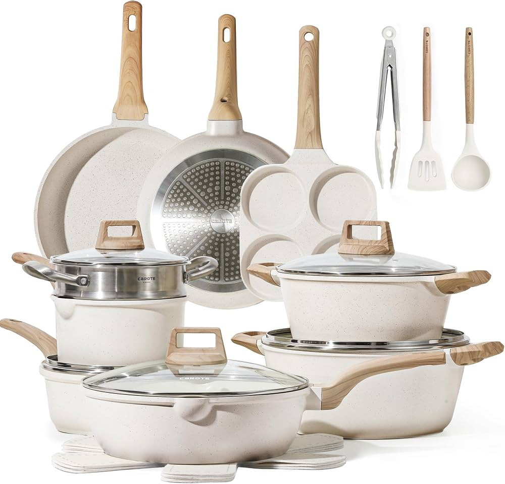 CAROTE 21Pcs Pots and Pans Set, Nonstick Cookware Sets, White Granite Induction Cookware Non Stic... | Amazon (US)