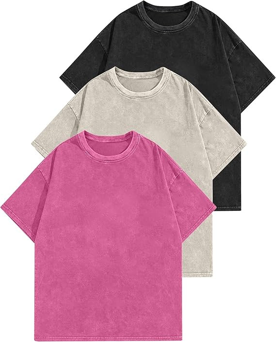 Aiyino Women's Oversized Cotton T-Shirts 3 Pack Vintage Washed Loose Fit Short Sleeve Crew Neck C... | Amazon (US)