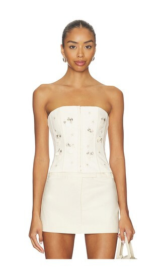 GUIZIO Embellished Twill Corset Top in Ivory in Cream. - size XS | Revolve Clothing (Global)