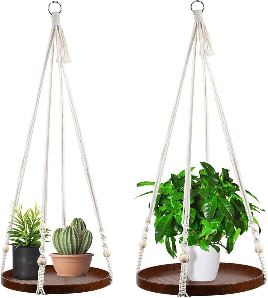 E-Know Macrame Plant Hanger - 2 Set Indoor Hanging Planter Shelf - Hanging Planter Rack Decorativ... | Amazon (US)