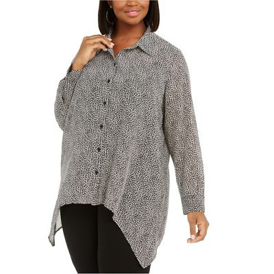 Michael Kors Womens Animal Print Button Up Shirt, black, 1X | Target