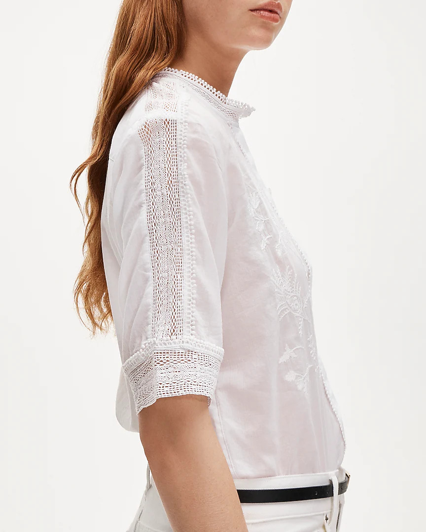 Embroidered lace-trim button-up shirt | J. Crew US