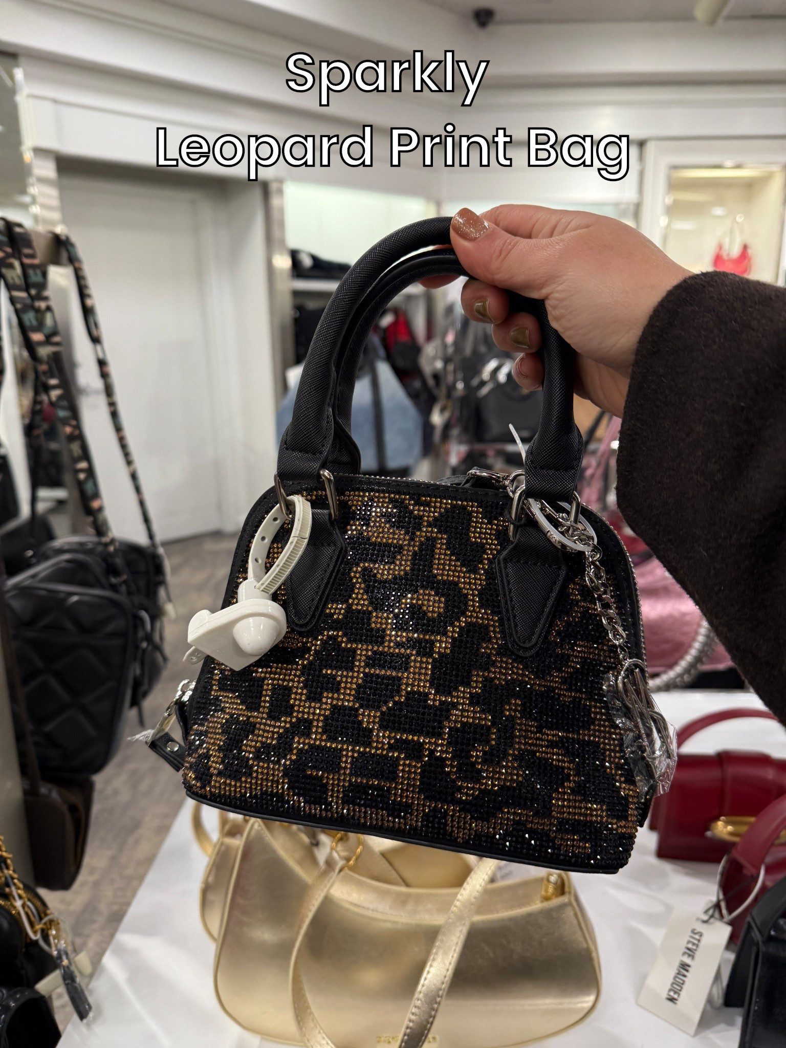 This sparkly top handle bag by Steve Madden is perfect for the holidays or a night out! It’s also available in black. Affordable rhinestone purse. 

#LTKHoliday #LTKGiftGuide #LTKSeasonal