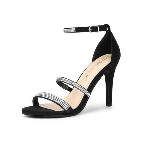 Women's Rhinestone Ankle Strap Stiletto Heel Sandals Black (Size 7) | Walmart (US)