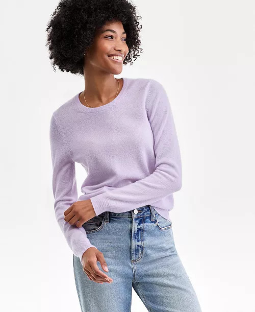 Women's Long-Sleeve 100% Cashmere Crewneck Sweater, Macy's Exclusive | Macy's