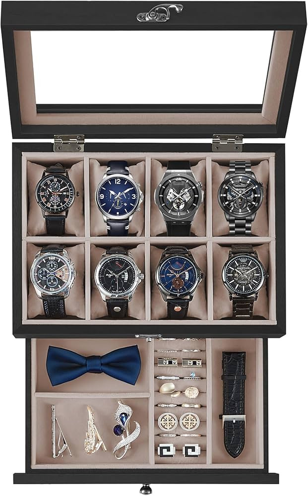 SONGMICS 8-Slot Watch Box, 2-Tier Watch Display Case with Large Glass Lid, Removable Watch Pillow... | Amazon (US)