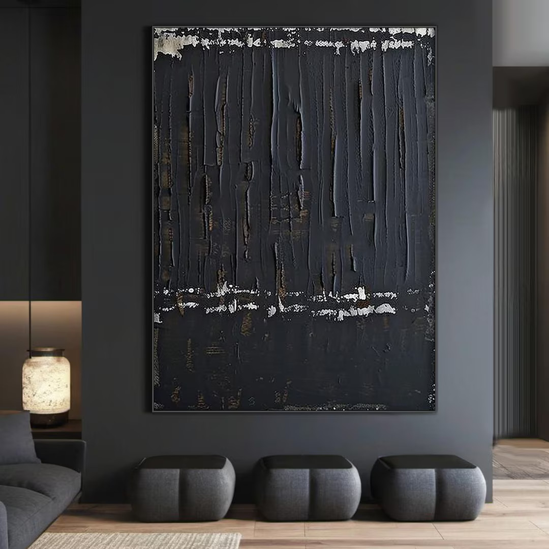 Modern Black Simple Abstract Oil Painting Decorative Painting Black and White Texture Embellishme... | Etsy (US)