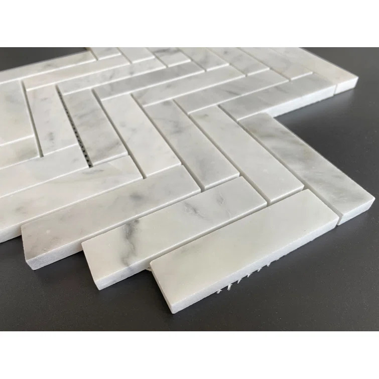 Bianco Carrara 1" x 4" Marble Herringbone / Chevron Mosaic Wall & Floor Tile | Wayfair North America