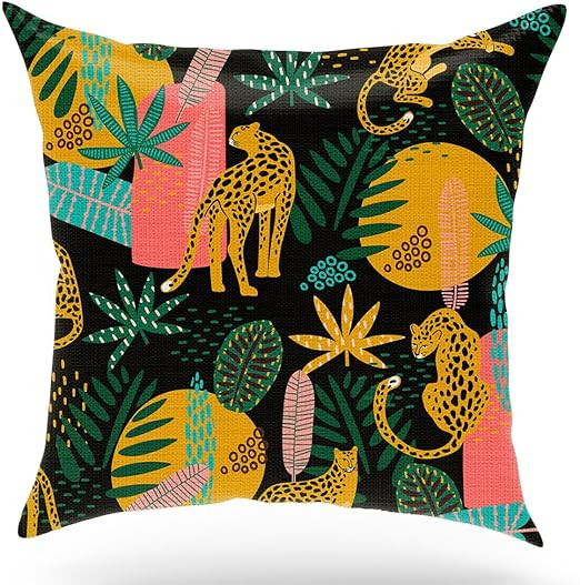 Leopard Pillow Covers, Cheetah Decorative, Jungle Tropical Leaves Print Throw Pillow Covers, 18x1... | Amazon (US)