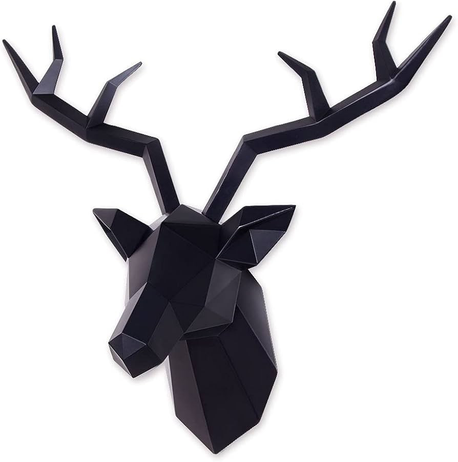Keygift Deer Head Wall Decor Geometrical Black Deer Antlers Wall Sculpture Faux Taxidermy Resin W... | Amazon (US)