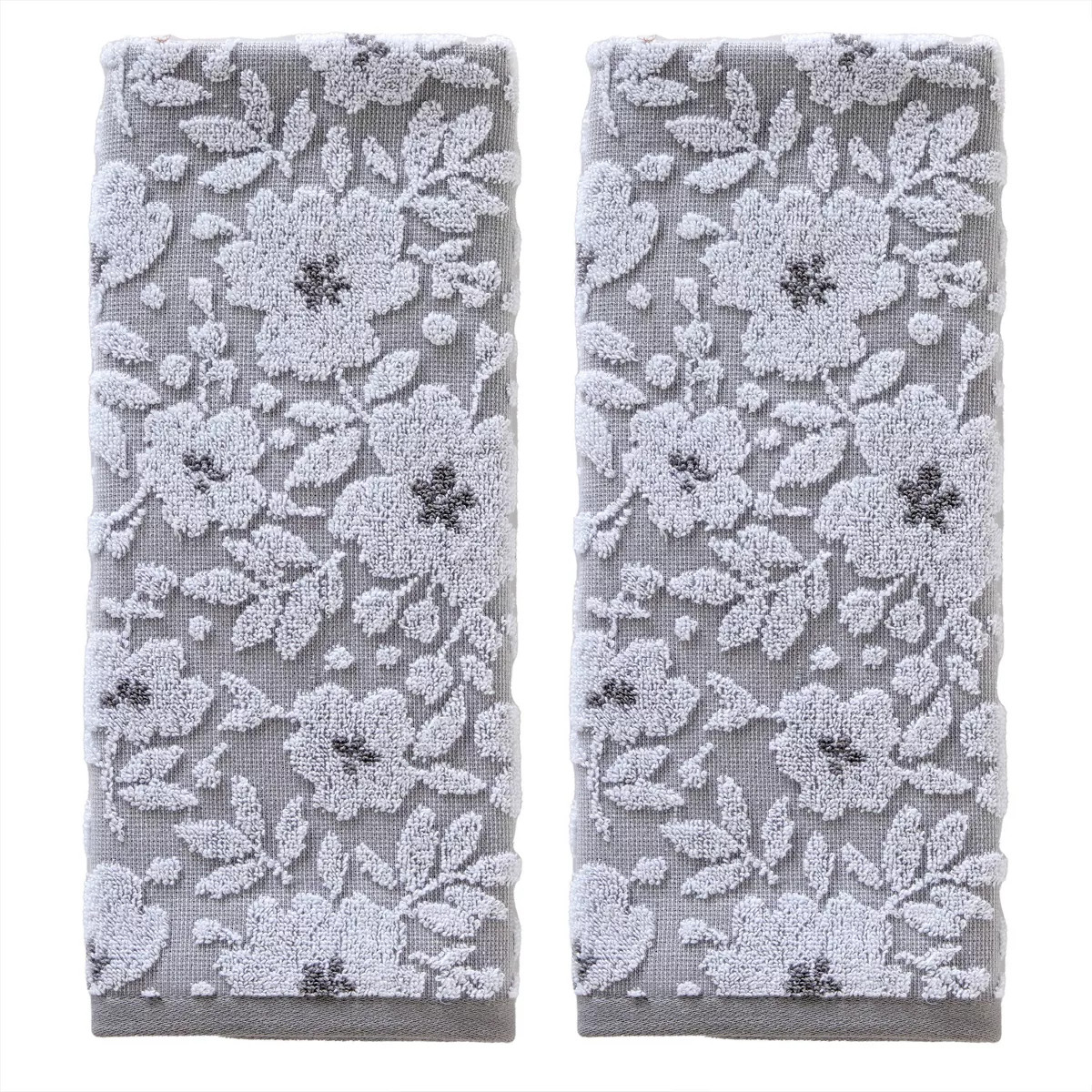 2pc Floral Jacquard Hand Towel Set Gray - SKL Home | Target