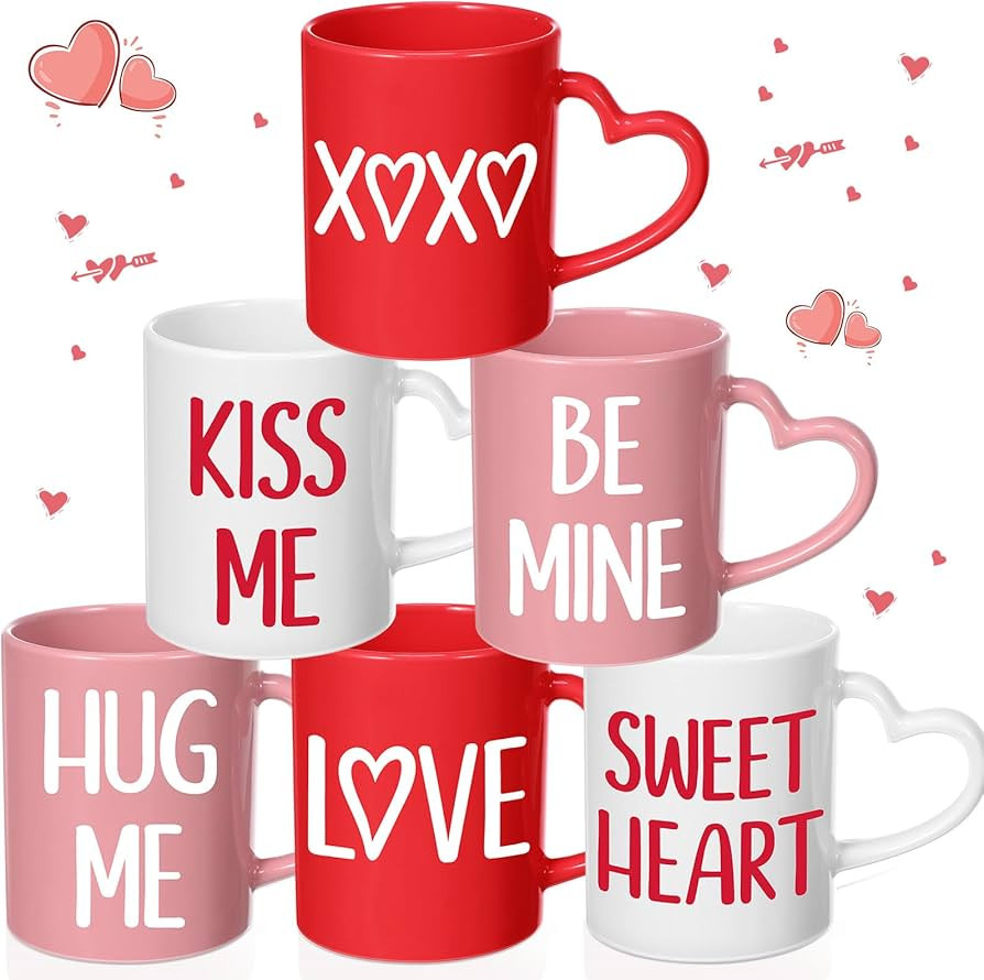 Pickmesh 6 Pcs Ceramic Coffee Mug Set 10 OZ Mugs With Handle Novelty Cups Enamel Mugs for Gift Pa... | Amazon (US)